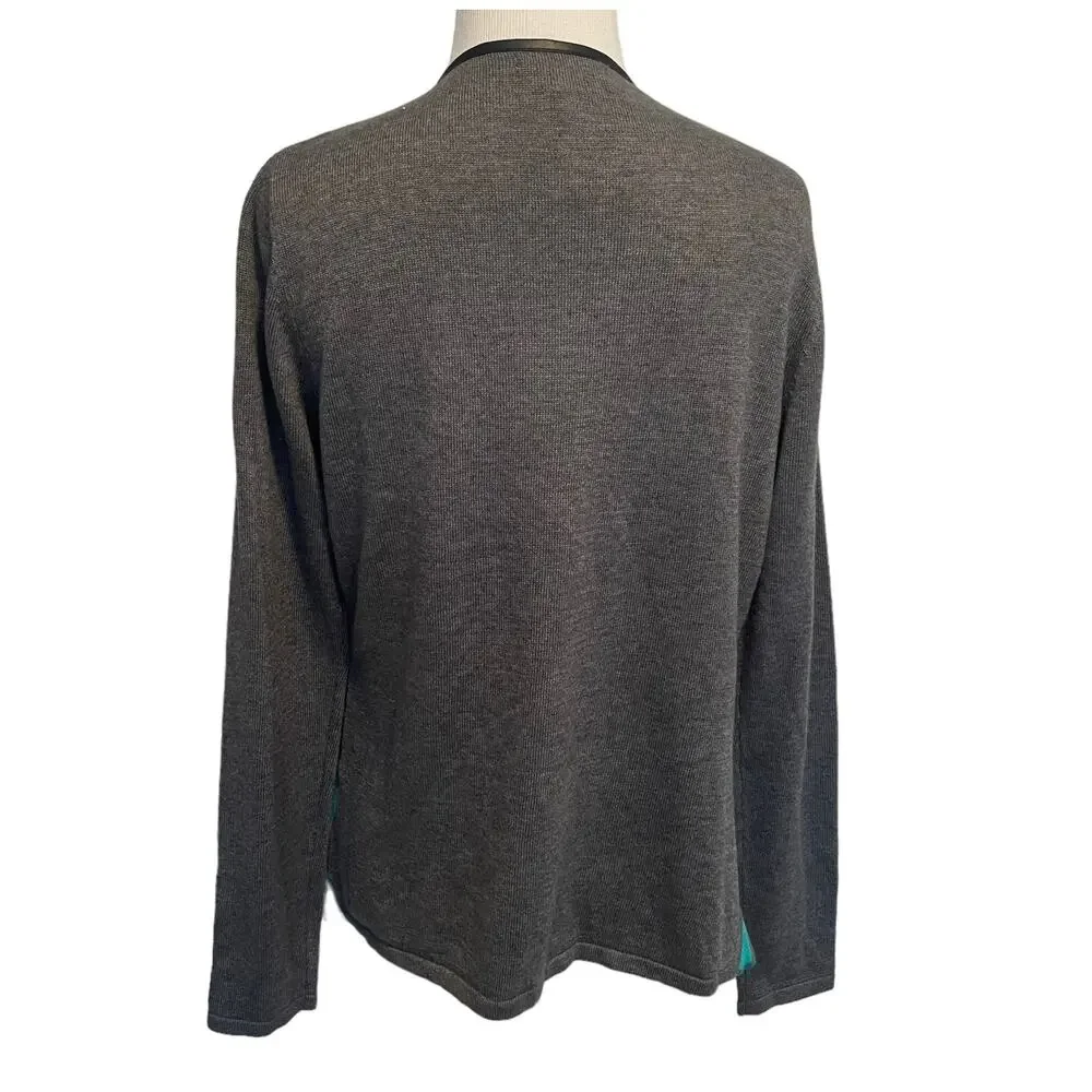 Alberto Makali Wool Blend Open Cardigan Women's Size Medium Green Gray Drapey - Picture 2 of 7